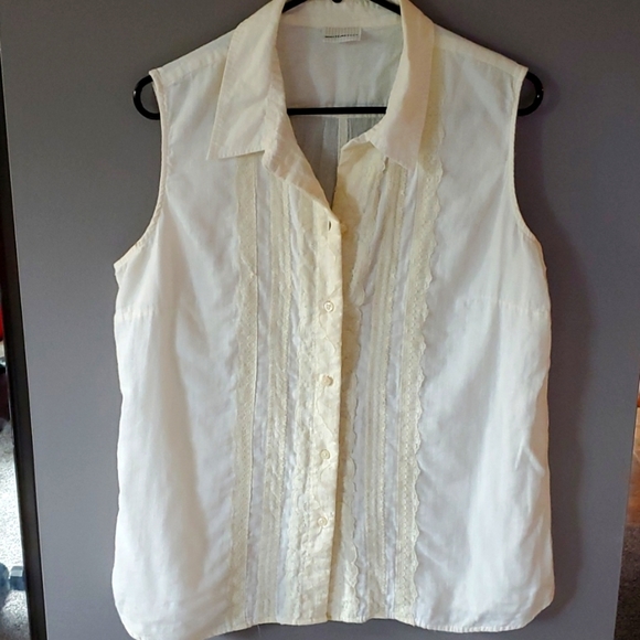 White Stag Tops - White Stag Linen & Lace Button Down Blouse Tank Top